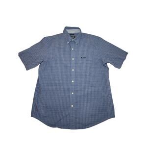 Chaps Button Down Shirt Men's Blue Sz L Casual Preppy Plaid Short Sleeve